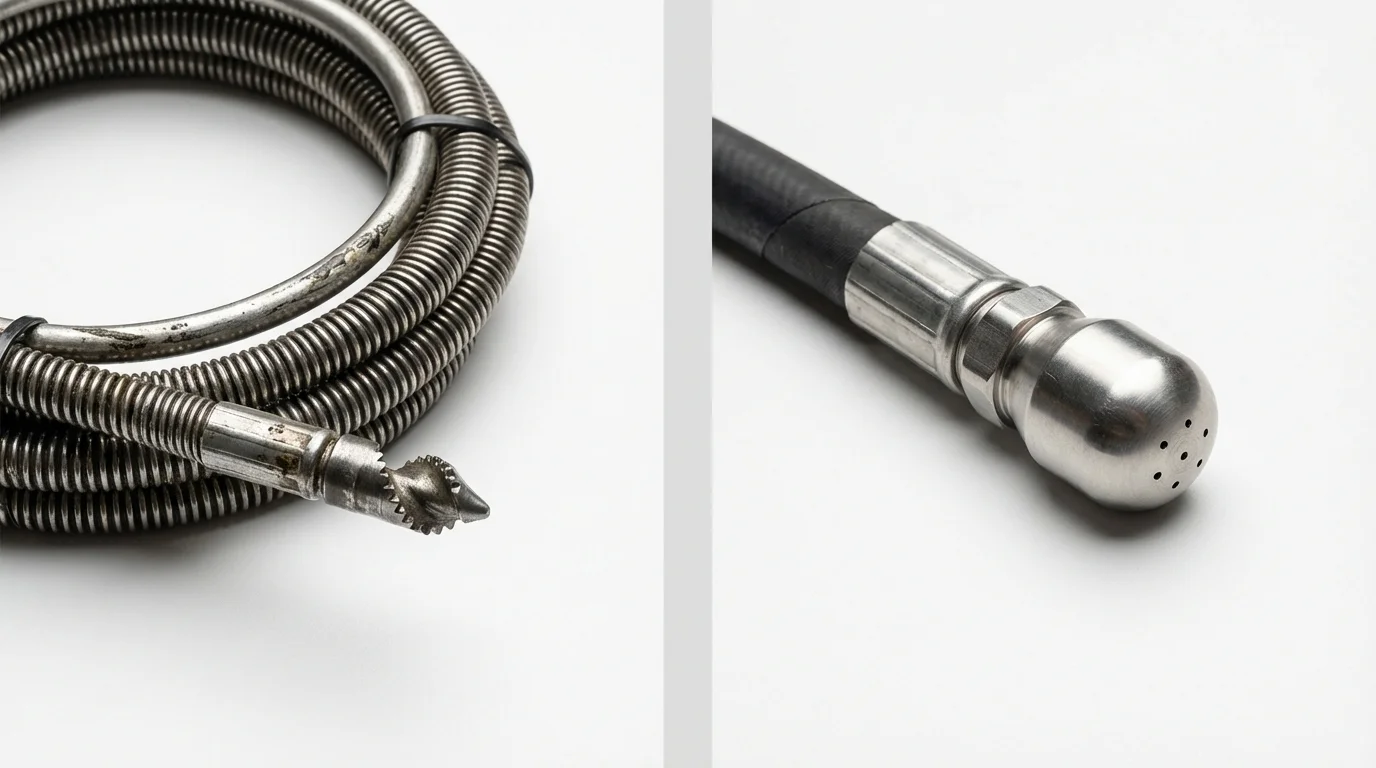 Drain snake cable and hydro jetting nozzle used for drain cleaning in Strum, WI