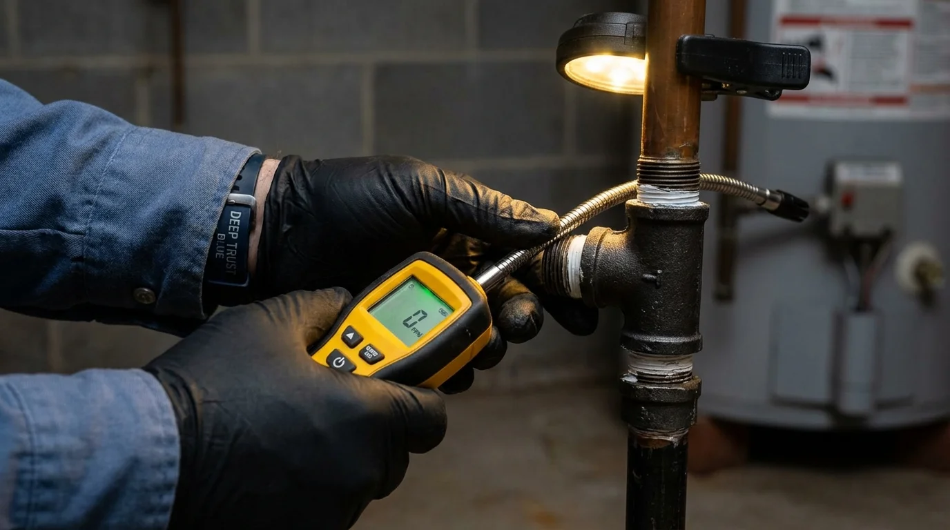 Gas leak detection with electronic sniffer by Johns Plumbing LLC in Strum