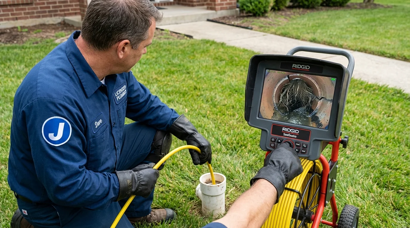 Sewer camera inspection being performed by Johns Plumbing LLC in Strum