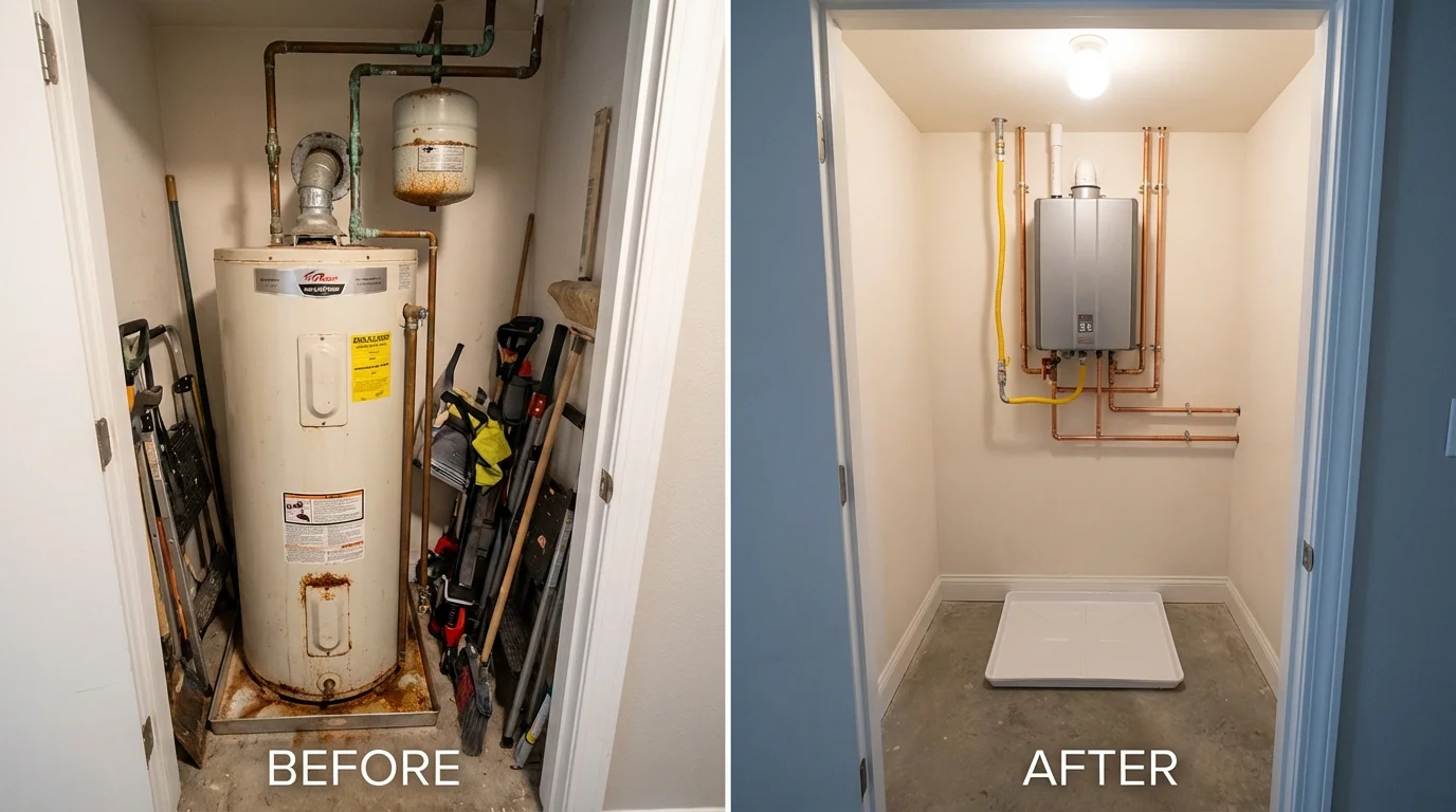 Tank water heater versus wall-mounted tankless unit comparison for Strum, WI homeowners