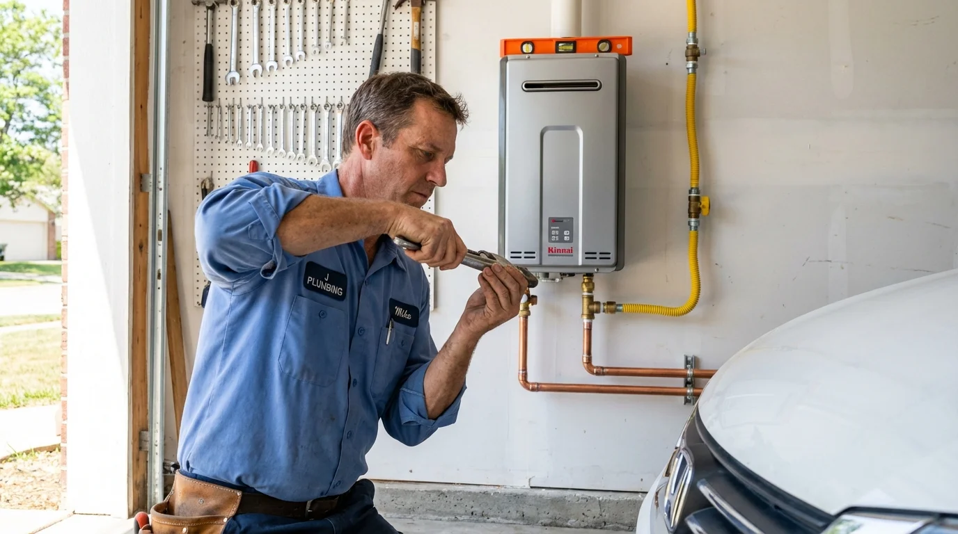 Tankless water heater installation by a Johns Plumbing LLC plumber in Strum
